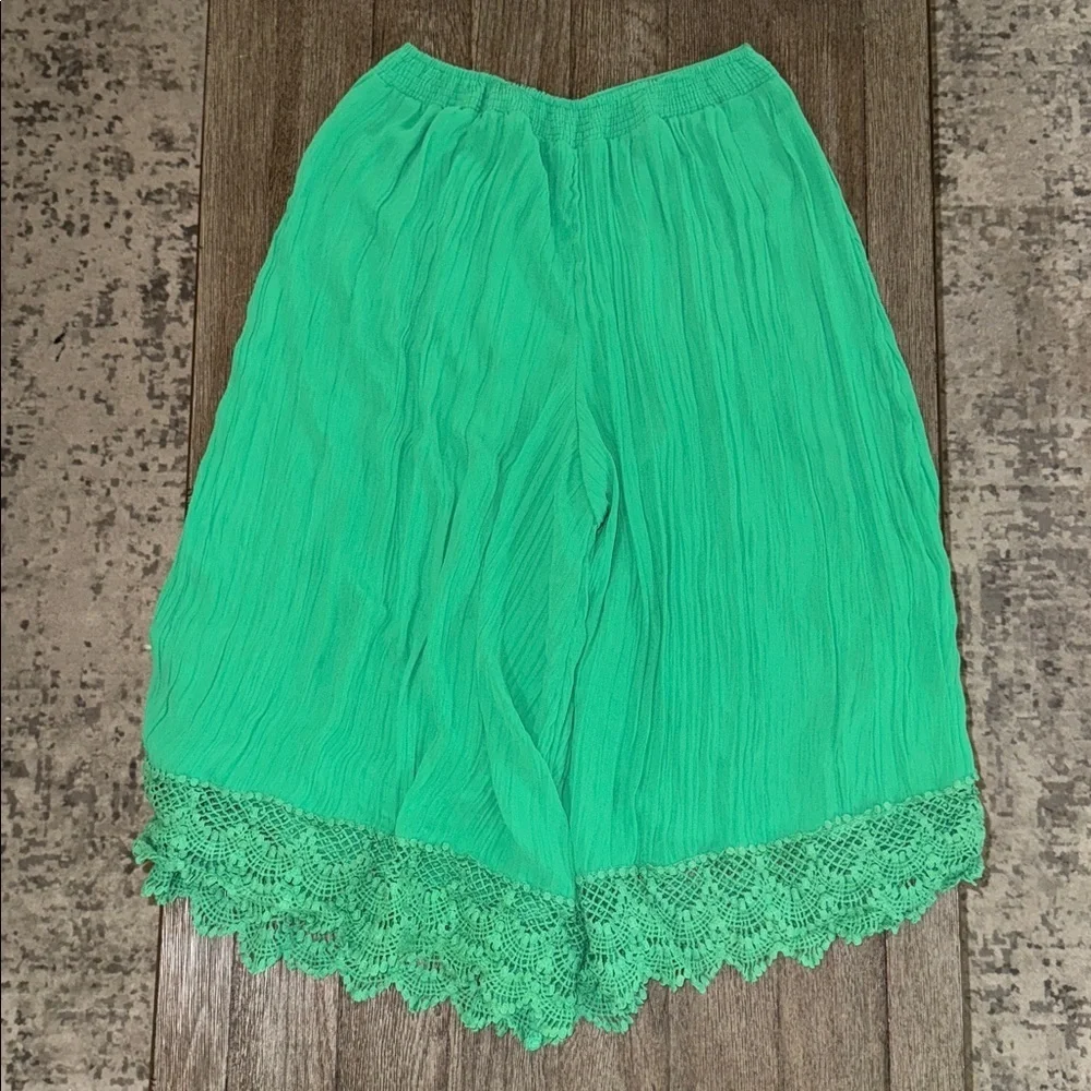 Free People Gaucho Jade Green Pleated Wide Leg Pants